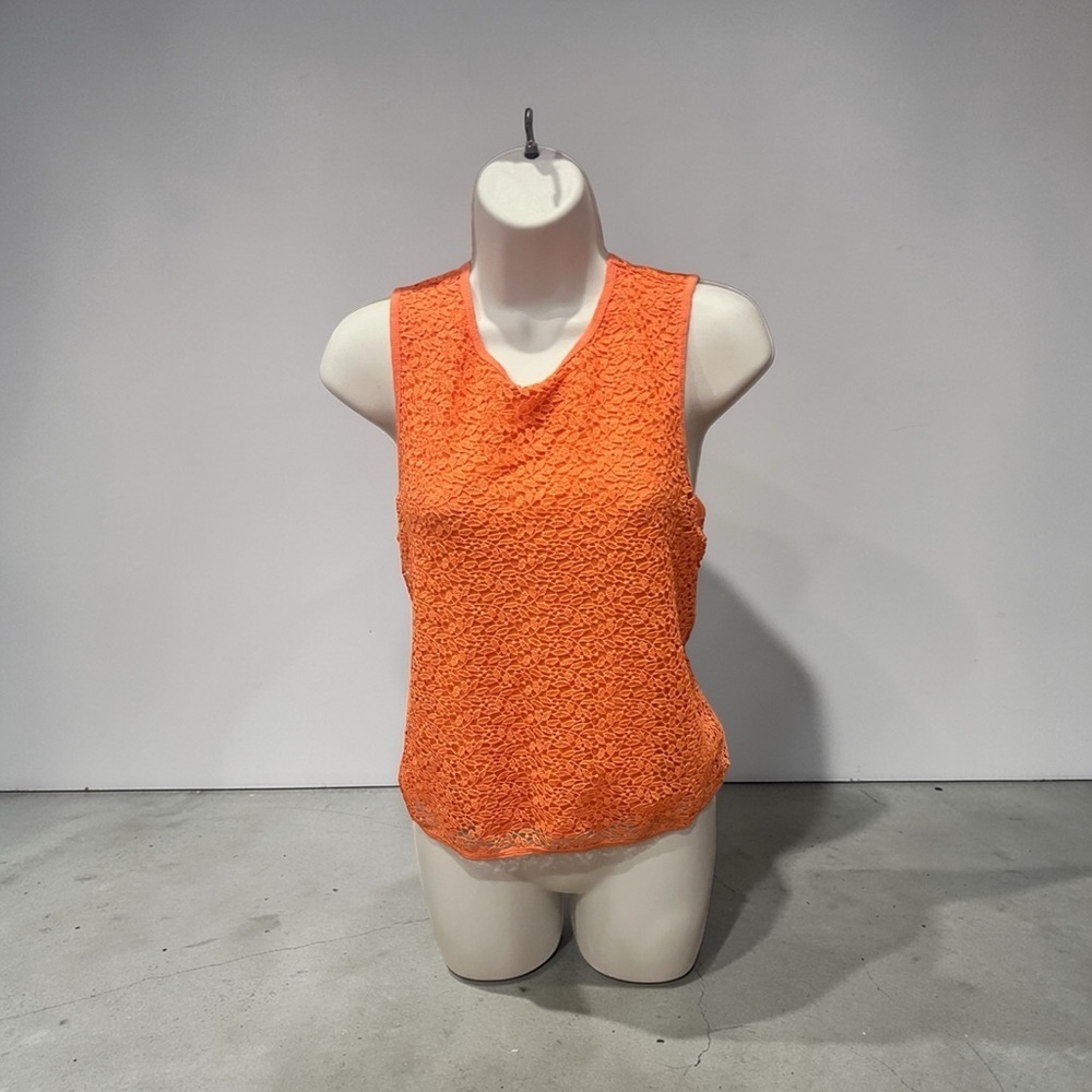 APT.9 Women's Orange Floral Embroidered Lace Sleeveless Blouse | Size M